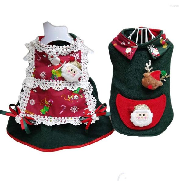 Vestuário para cães roupas de estimação decoração de natal ano de inverno veludo quente vestidos de cachorro blusas para pequenos cães médios gatos colete de saia