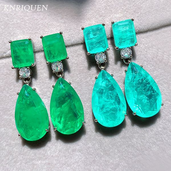 Свиная люстра тенденция Paraiba Tourmaline Emerald Gemstone Big Drop Серьги для женщин Коктейль -вечеринка.