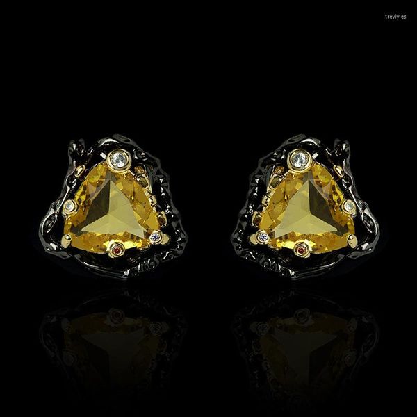 Серьги -грибы Cizeva Exquisite Vintage Black Gold Serving Triangle Citrine Ear для женщин уникальные 925 марки банкетные украшения ювелирные изделия