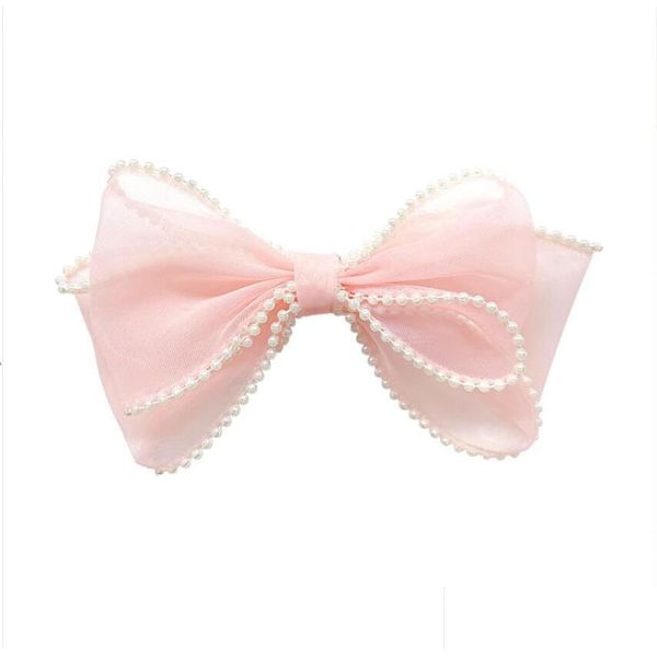 Hair Accessoires Frauen elegante Perlen Chiffon Ribbon Bow Scrunchie Krawatte süße Dekorbänder Stirnband Fashion Drop de dsx