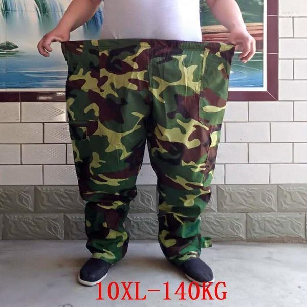 Calça masculina de tamanho grande cintura elástica de carga mais 8xl 9xl 10xl Camuflage Exército Green Out Door 140 kg de estilo militar de trabalho