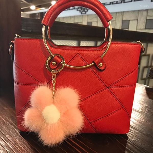 Schlüsselanhänger Flauschiger Nerz Echtpelz Blume Pom Poms Frauen Schlüsselanhänger Auto Schlüsselanhänger Tasche Geldbörse Charms Zubehör Freunde Geschenk SaleKeychains Forb22