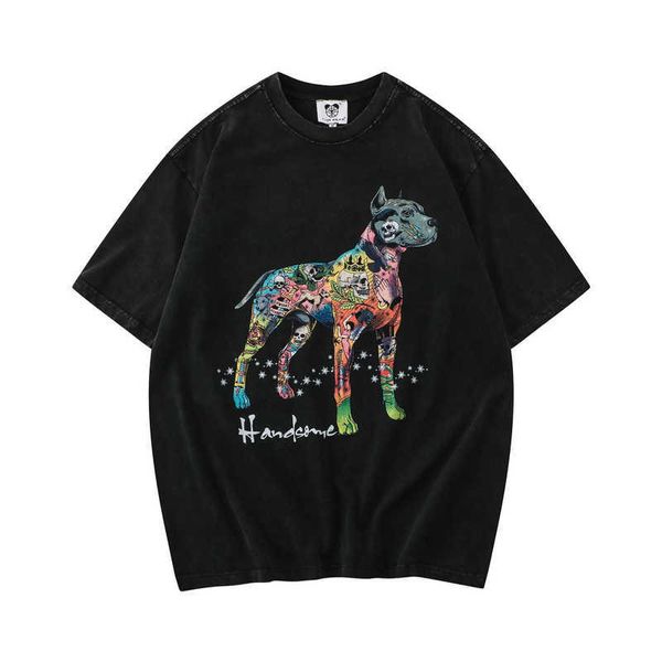 T-shirt da uomo Y2K Dog Skull Print Lavato Vintage T-shirt estive da uomo Girocollo Streetwear Tshirt in cotone oversize Unisex Manica corta Casual Top Z0220