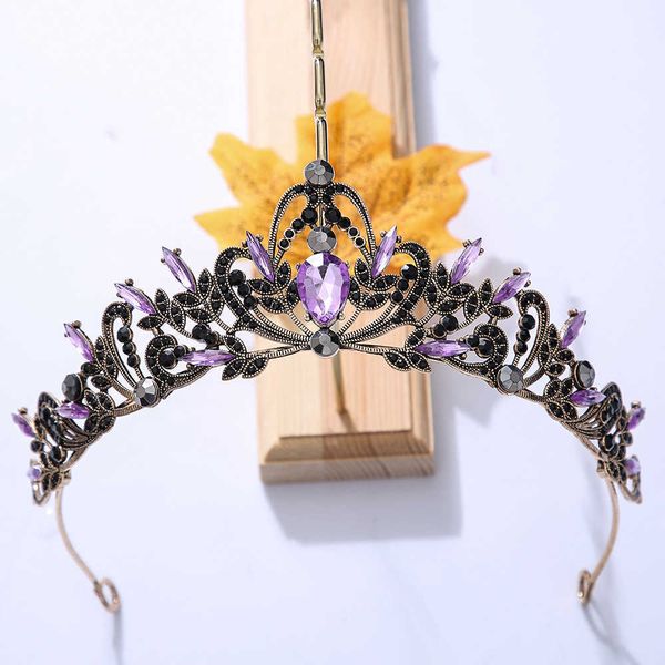 Tiaras Kmvexo Vintage Siyah Mor Taç Taç Kristal Rhinestone Düğün Saç Aksesuarları Kraliçe Prenses Taç Daha Renk Kafası Takı Z0220