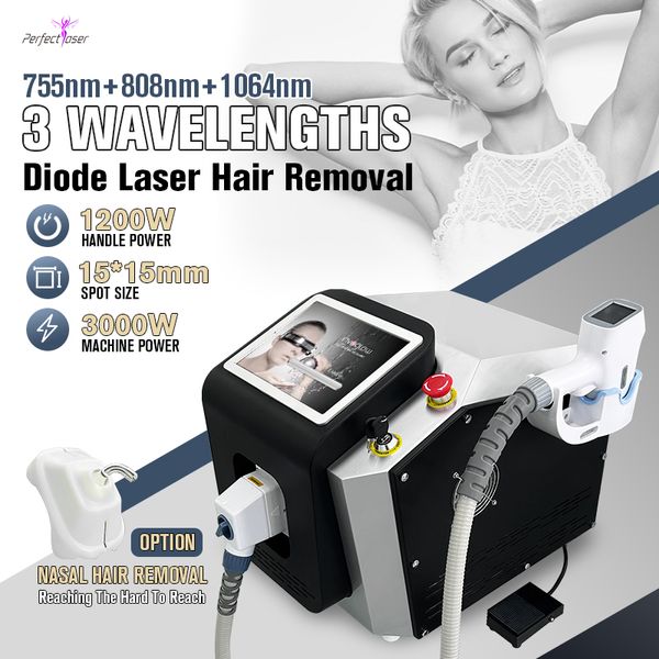 2023 Neo Professional Hair Laser Machine 3 Lunghezza d'onda 808 Laser a diodi Tutti i colori e tipi Depilazione 3000W 100 milioni di colpi Cura della pelle Attrezzatura di bellezza