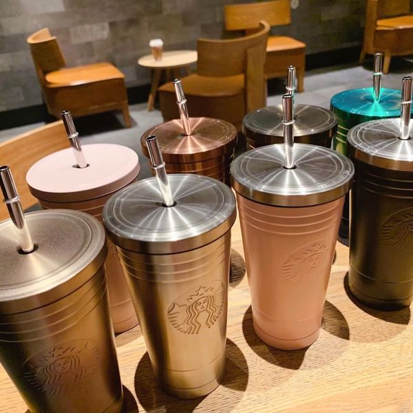 Starbucks Tumblers tazza di paglia in acciaio inossidabile caffè in edizione limitata tazza casual di grande capacità tazza di accompagnamento per auto a doppio strato
