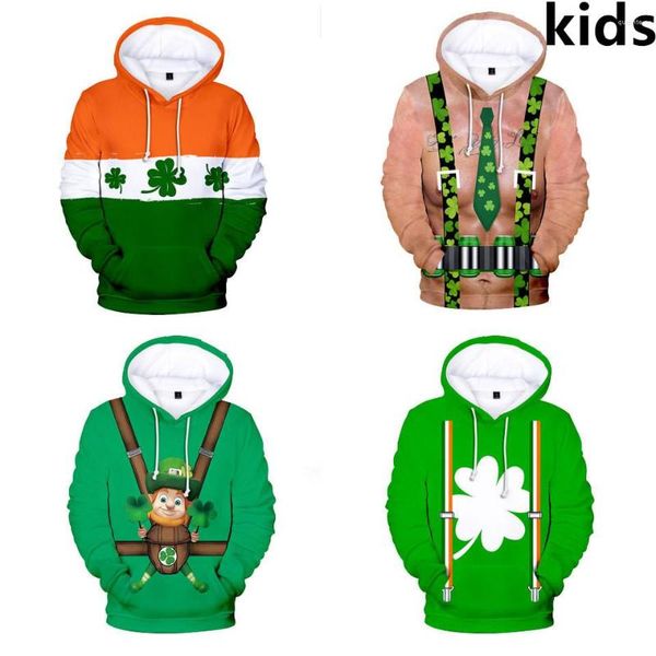 Felpe con cappuccio da uomo da 3 a 14 anni Bambini St. Patrick's Day Felpa con cappuccio stampata in 3D Felpa con cappuccio da bambina casual Giacca da cartone animato Cappotto Abbigliamento per bambini