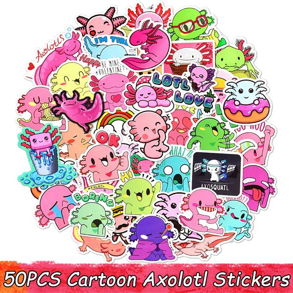 50 Stück niedliche Tier-Axolotl-Cartoon-Aufkleber für Kinder, Geschenk, wasserfeste Aufkleber, Aufkleber für Koffer, Fahrrad, Skateboard, Laptop
