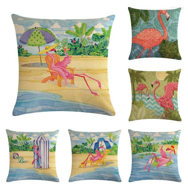 Kissen Sommer Cover 45x45cm Cartoon Flamingo Serie bedruckte dekorative Kissen Schlafzimmer Sofa Bett Stuhl Rückenlehne Leinenkissenbezug