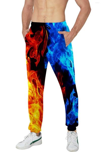 Calças masculinas 2023 Blue Red Flame Men Women Mulheres Engraçadas 3D Imprimir jogadores graphrics Sports Sports Sortpantes