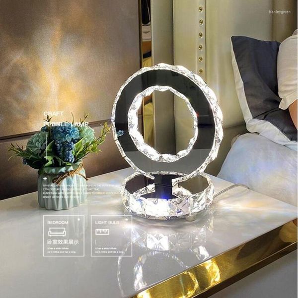 Lámparas de mesa K9 Lámpara de cristal LED Anillo de diamante Luz de escritorio redonda Mesita de noche Sala de estar Oficina Decoración Regalo Luminaria Dormitorio Boda