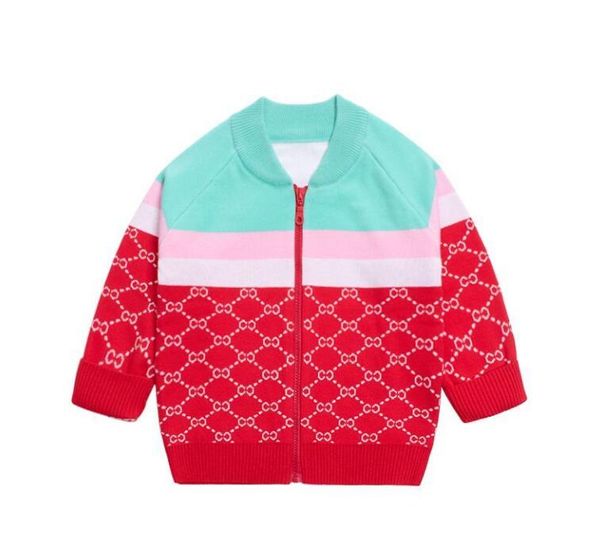 abiti firmati per bambini rosa Giacca lavorata a maglia rossa Cardigan bambina Maglioni zip up plaid maglieria Cappotto per bambini