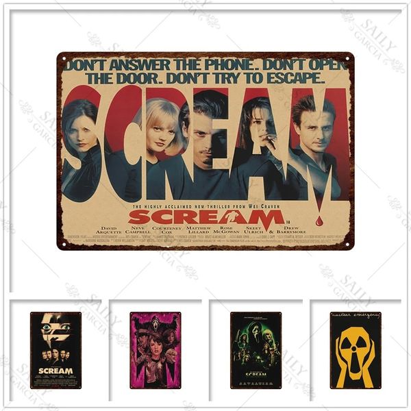 Scream Dead Horror Film Targa in metallo Poster Film American Wall Art Targhe in metallo Man Cave Pub Bar Targhe in metallo Decor 20x30cm Woo