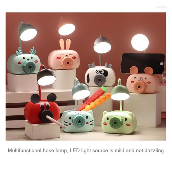 Lâmpadas de mesa Pet Animal Bear Piggy Pen Pen Lápis Usb Recarga Bateria Led Night Night Light Olhos para os olhos Lâmpada de mesa branca quente