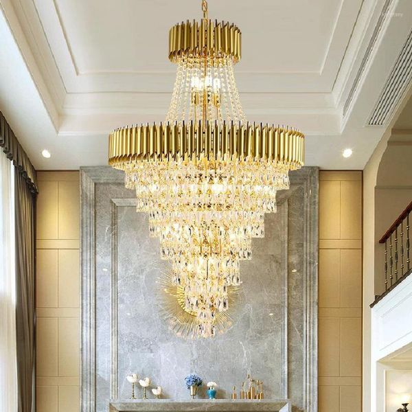 Kronleuchter Gold Luxus Kristall Kronleuchter Für El Halle Decken Treppen Wohnzimmer Hängen Lampe Dekorative Moderne Anhänger Leuchten