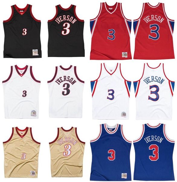Allen Iverson Basketbol Forması S-XXL Mitchell Ness Jersey 1997-98 1996-97 Beyaz Mavi Kırmızı Erkek Kadın Gençlik Retro Jersey 3