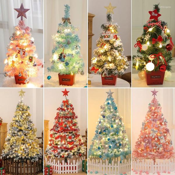 Decorazioni Natalizie Albero Pacchetto Floccaggio Set Con Luci A LED Ornamenti A Sfera Colorati Per La Decorazione Domestica Del Partito Di Anno Di Festa Di Natale