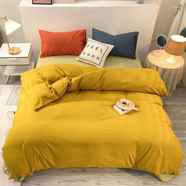 Set di biancheria da letto Set spazzolato Copripiumino colorato a doppia faccia semplice Lenzuolo Camera da letto in stile nordico Dormitorio Biancheria da letto Rosa carino