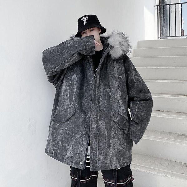 Masculino para baixo 2023 Inverno coreano Harajuku Parkas casual casual casaco quente homem Hip Hop Compolado macho macho de espelho parka