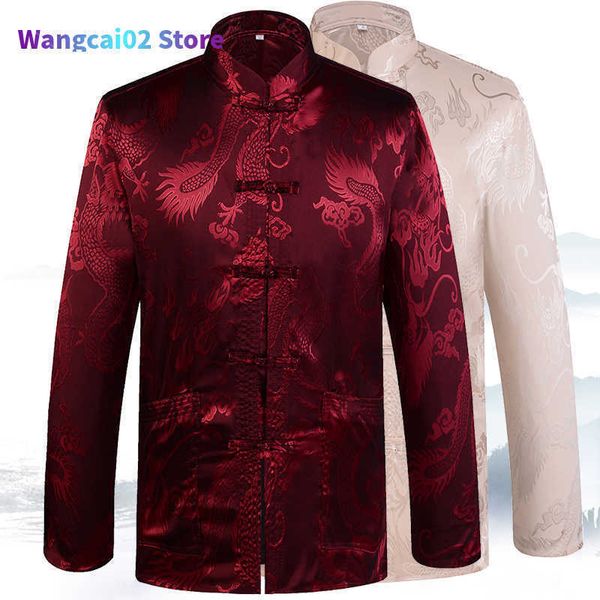Giacche da uomo Autunno New Mans Dragon Kung Fu Giacca Cappotto tradizionale cinese colletto alla coreana Tang Suit Abbigliamento per uomo Camisa Masculina 022023H