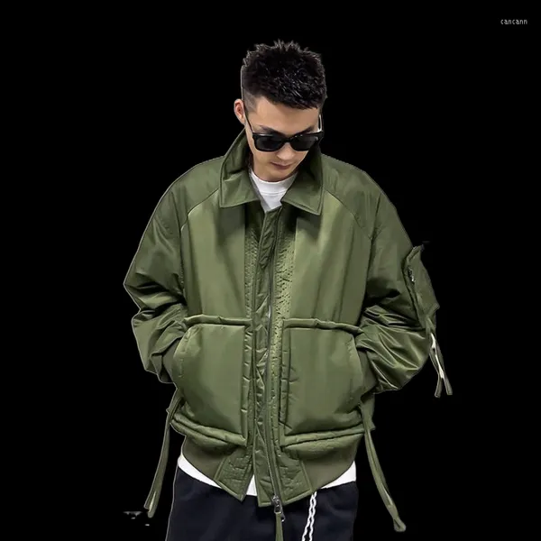 Jackets de caça homens jaqueta verde revestimento de algodão, uniforme de beisebol militar de tendência de manga longa com zíper do cardigan casacos de roupas