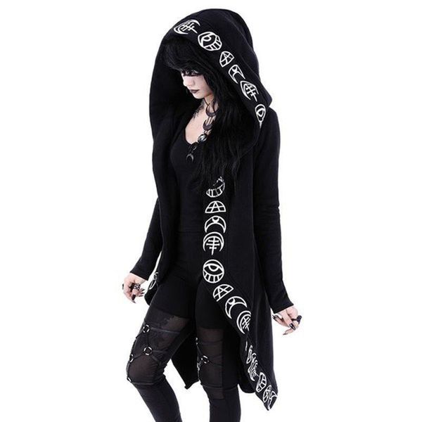 Damen Hoodies Sweatshirts Herbst Gothic Casual Cool Chic Schwarz Plus Size Frauen Lose Baumwolle Mit Kapuze Einfarbig Weiblich Punk