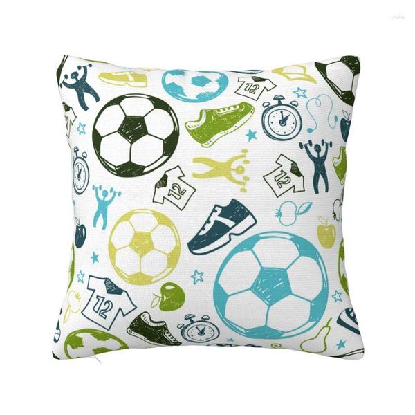 Travesseiro de futebol de futebol capa de futebol de futebol estampa de piso quadrado para sofá, travesseiro caseiro decoração