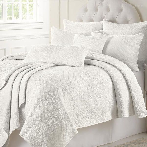 Set di biancheria da letto Set trapunta in cotone Trapunte ricamate Copriletto Copriletto nordico Copriletto bianco Coperta da sposa King Size 3PCS