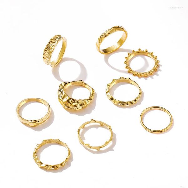 Ringos de cluster 12 PCs/set punk metal irregular para mulheres mulheres Hip Hop Twisted Chain Knucking Ring Party Bands Jewelry