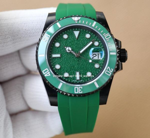 Novo ETA2836 relógio mecânico automático de luxo masculino 40mm espelho de cristal azul 904L relógio masculino de borracha verde pulseira à prova d'água 100M