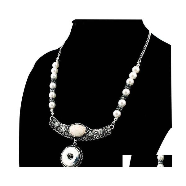 Подвесные ожерелья noosa кусочки Snap Заявление Этническое бирюзовое каменное жемчужное ожерелье для колье Diy 18 -мм имбирную кнопку.