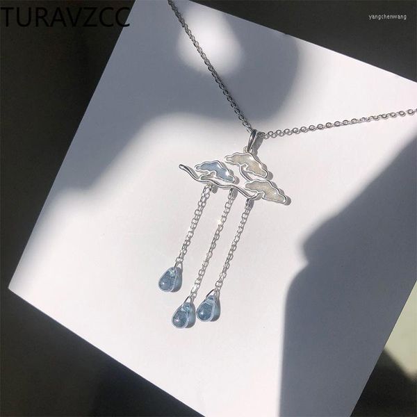 Catene TURAVZCC Originale Creativo A Forma di Nuvola Conchiglia Donne Collane Collana Pendente Goccia di Pioggia Blu Regalo Anno Festa