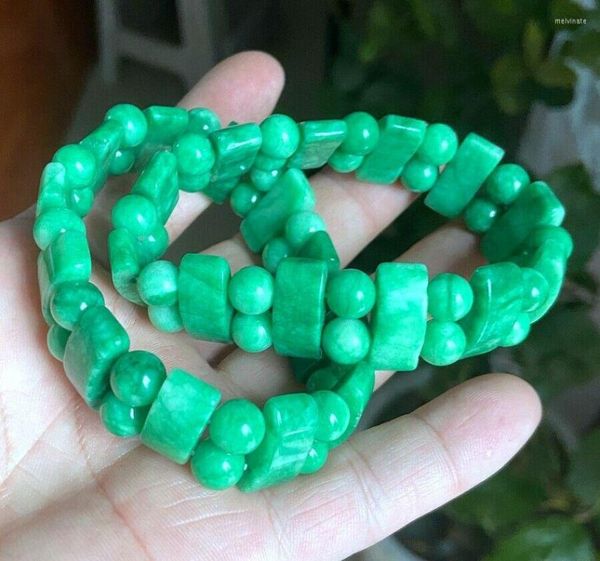 Strand 1pc 8x18mm Natural Green Jade Gemstone Rectangle Beads Braccialetti elastici 7.5''