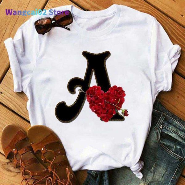 T-shirt da donna Nome personalizzato Lettera Combinazione T-shirt Fiore lettera Font A B C D E F G Manica corta Abbigliamento donna Tee Tops 022023H