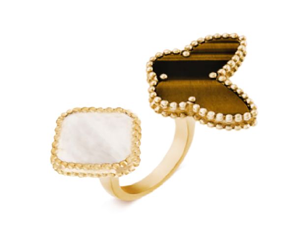 Anéis de banda Lucky Clover Ring Four Leaf Cleef Love Gold para mulheres Mens anéis de casamento de luxo