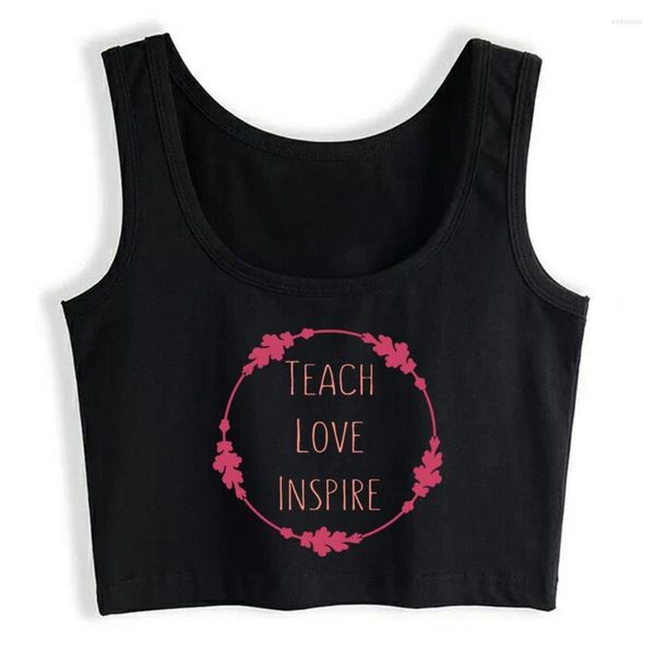 Damen Tanks Crop Top Frauen Teach Love Inspire Ästhetische Y2k Harajuku Gothic Tank Weibliche Kleidung