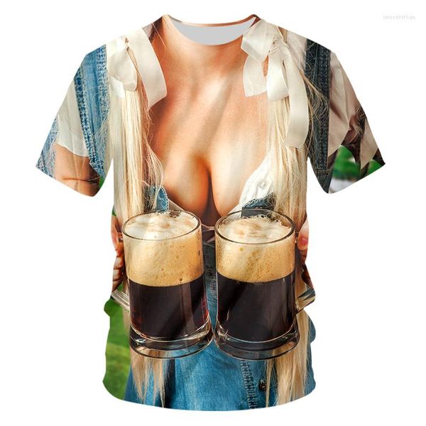 T-shirt da uomo Beer Girl T-shirt stampata 3D per uomo e donna Novità interessante Bere manica corta Top Streetwear Oversize