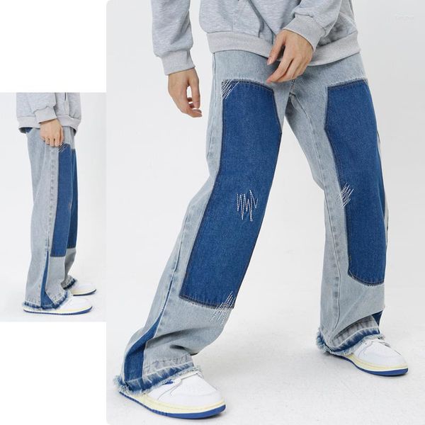 Jeans masculinos 2023 y2k calças folgadas masculino Tubo reto Slim Painel de encaixe Drop Sentindo mola de esfregaço de perna larga