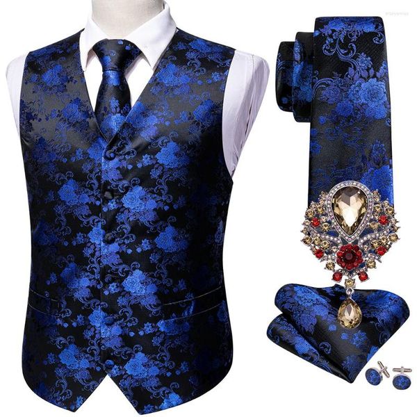 Coletes masculinos designer azul marinho mass de casamento coletes Paisley Jacquard Tecido Folral Silk Coloat Broches