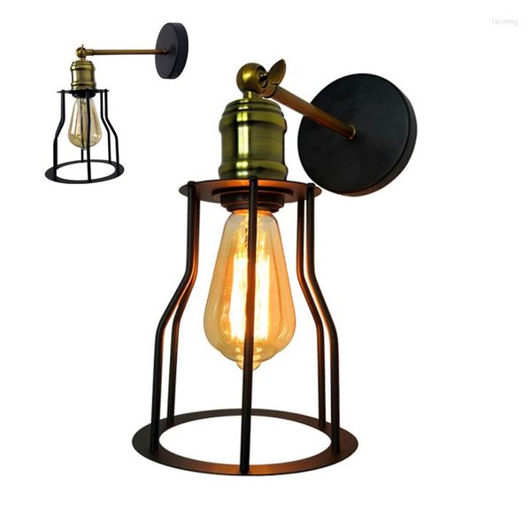 Lampada a parete Nordic Rural Industrial Industrial Personality Regolable Black Cage E27 Light for Farm Warehouse El Cafe Bar