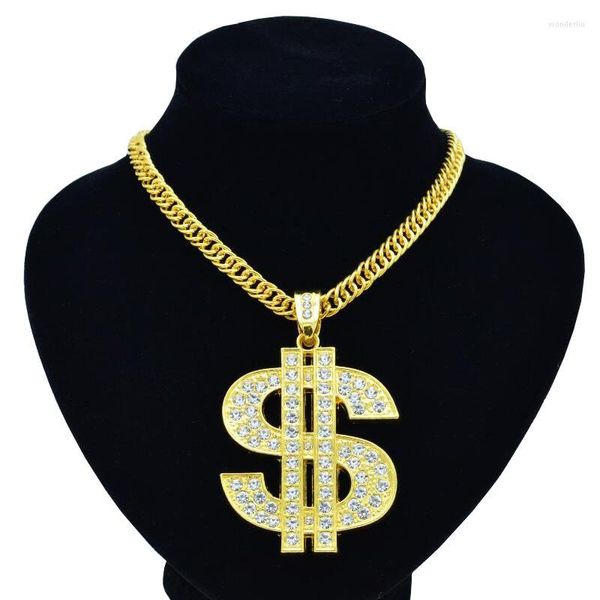 Colares pendentes megin amarelo ouro banhado hip hop símbolo de dinheiro americano colar de cadeia de colarinho rico de luxo para homens jóias de moda feminina