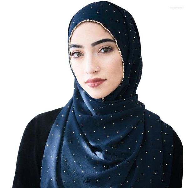 Этническая одежда золото, глитер, блестящий шифоновый шарф хиджаб для мусульманских женщин Shimmer Edge Shaw