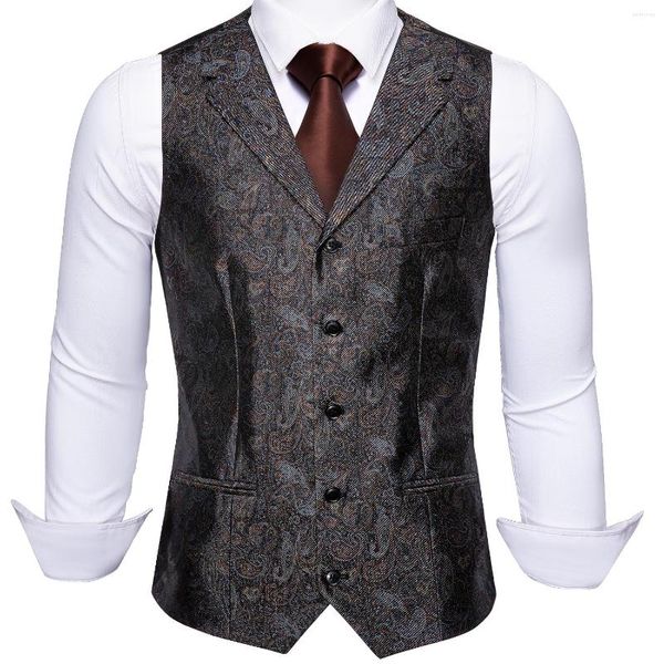 Gilet da uomo con scollo a V gilet con risvolto per uomo slim fit plaid nero senza maniche casual business smoking da sposa gilet maschile Barry.Wang