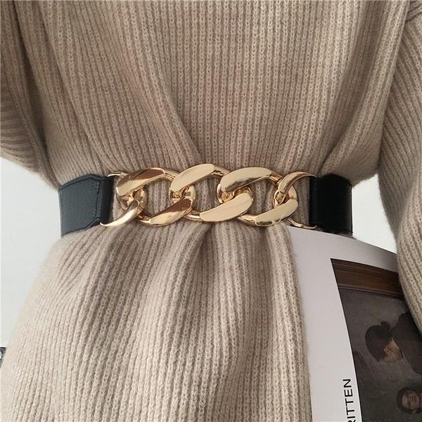 Belts Alloy Weight Chain Belt For Women Coat Gold Chains Elastic Cummerbunds Dress Wide Black Stretch Waistbands Girl Skirt PartyBelts