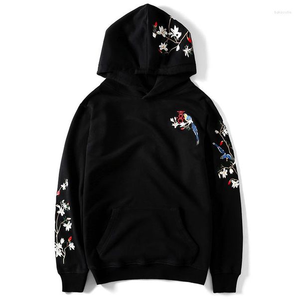 Männer Hoodies China Stil Stickerei Birdies Für Männer Baumwolle Mode Langarm Schwarz Grau Sweatshirt UNS Größe J917