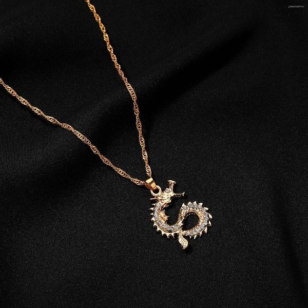 Подвесные ожерелья Золотая цепная колье для женщин Вьетнам Таиланд Дракон Зодиак Хрустальный Циркон Подарок украшения