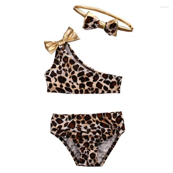 Mutada de banho feminina 2023 fofo adorável bebê gilrs biquíni conjunto 3pcs verão garotas menina leopardo arco de maiô