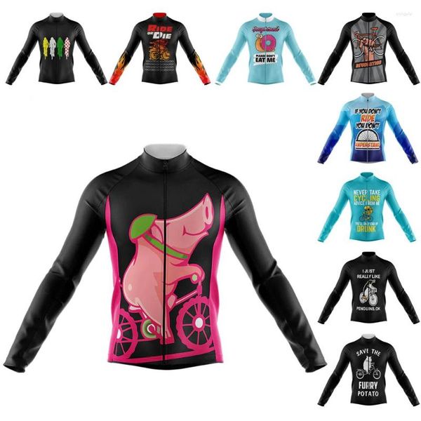 Jaquetas de corrida engraçadas de manga comprida camisa de bicicleta de bicicleta de bicicleta de bicicleta respirável bicicleta de estrada iluminada Anti-UV MTB Camisa de pilotagem