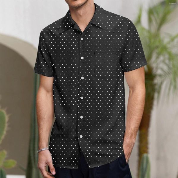 Camisas casuais masculinas camisa de manga curta de manga curta Polca regular de bolinhas impressas com dispositivo de bolso Men manga Tee One