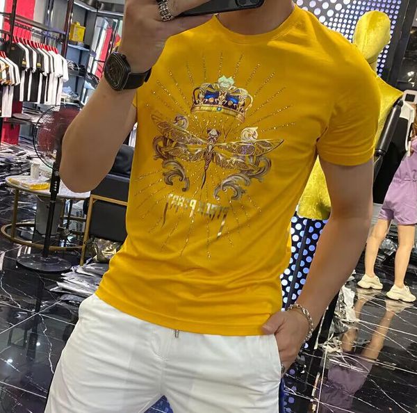 T-shirt da uomo Mercerized Hot Diamonds Sparkling Design Moda maschile Slim fit T-shirt casual Nero Bianco giallo giovane pluz taglia Trend Abbigliamento manica corta M-5XL